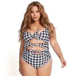 Alpine butterfly Goddess one piece swimsuit black & white houndstooth women's 1X